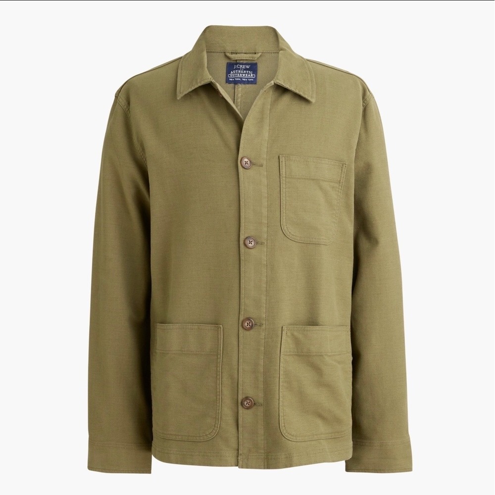 New J.Crew Twill Chore Jacket Mens L Olive Army Green Barn Coat Stretch $178 NWT